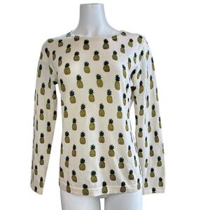 Garnet Hill Pineapple Print Lightweight Spring/Summer Merino Top Ivory Sweater M